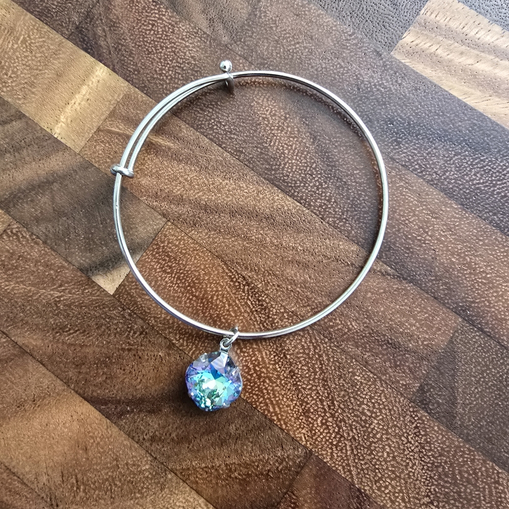 Silver Bracelet with Blue Crystal Charm